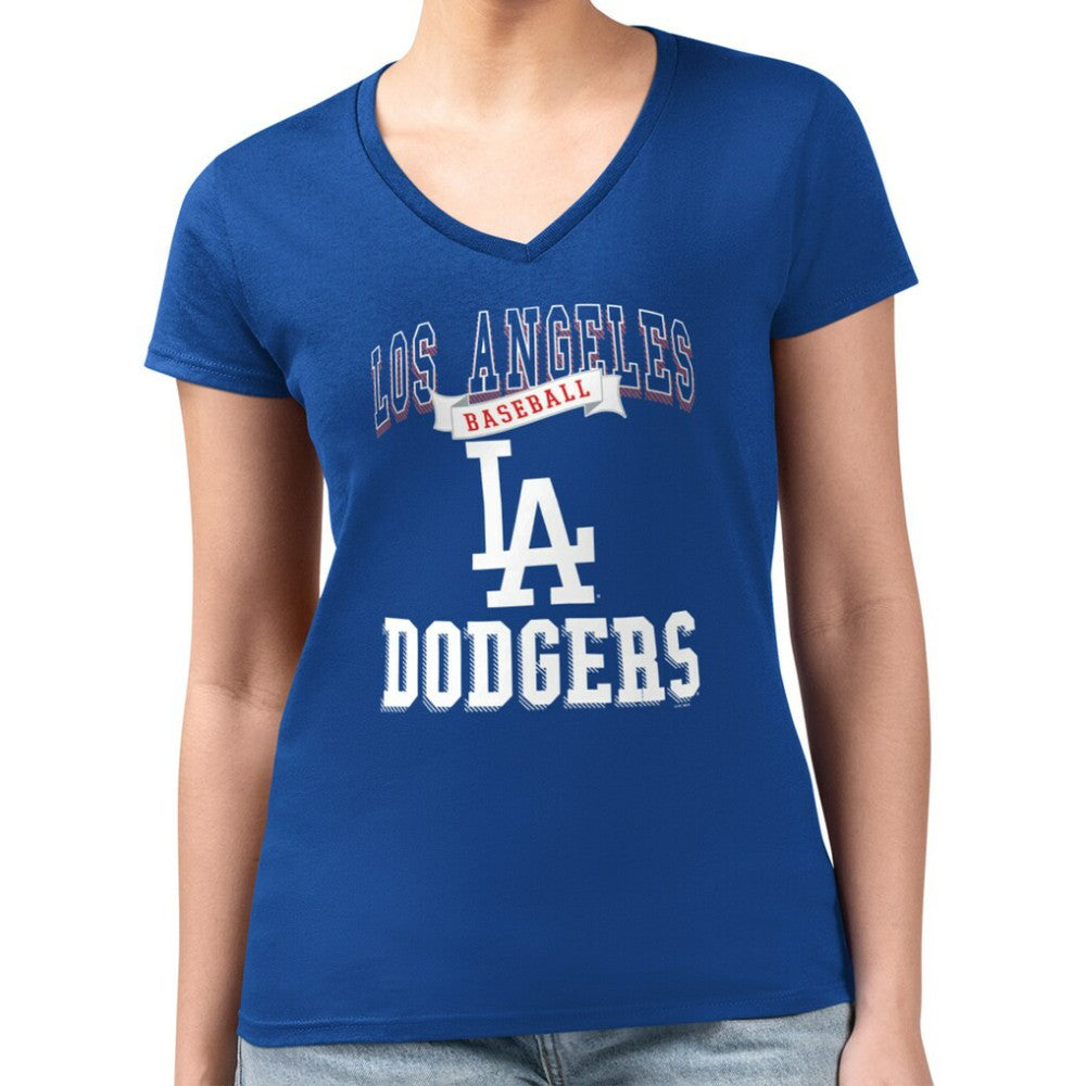 Los Angeles Dodgers G-III 4Her by Carl Banks Women's Super-Slim Fit Lightweight Team Logo Graphic V-Neck T-Shirt Royal