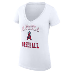 Los Angeles Angels G-III 4Her by Carl Banks Women's Super-Slim Fit Lightweight Team Logo Graphic V-Neck T-Shirt White
