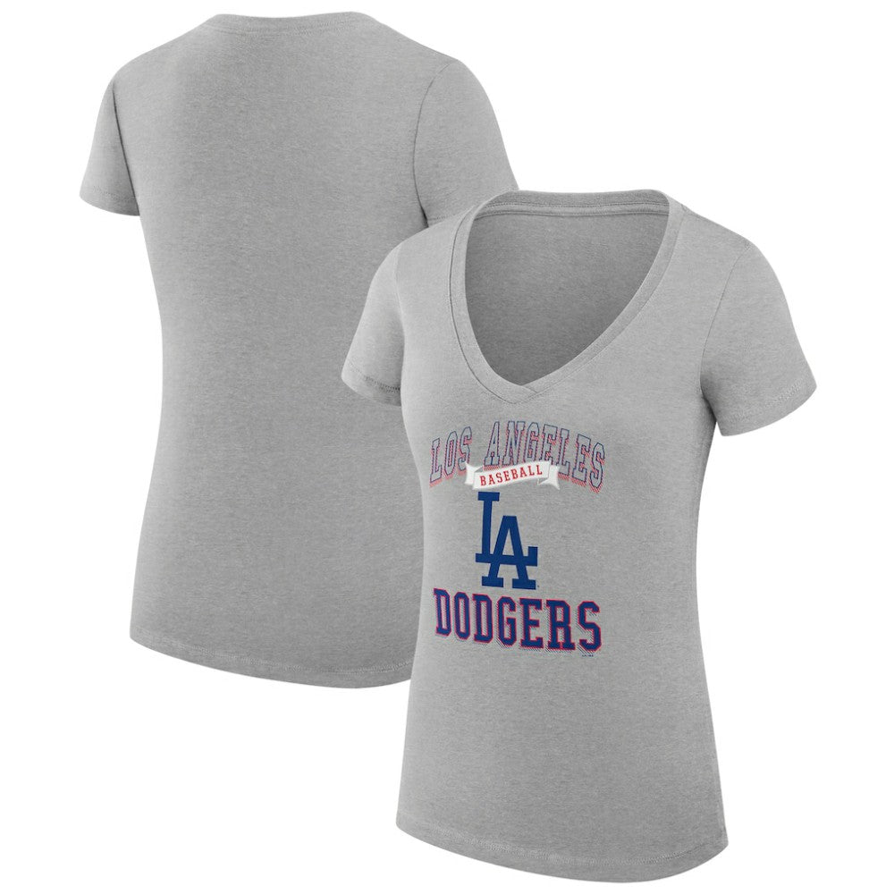 Los Angeles Dodgers G-III 4Her by Carl Banks Women's Super-Slim Fit Lightweight Team Logo Graphic V-Neck T-Shirt Heather Gray
