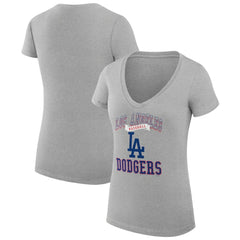 Los Angeles Dodgers G-III 4Her by Carl Banks Women's Super-Slim Fit Lightweight Team Logo Graphic V-Neck T-Shirt Heather Gray