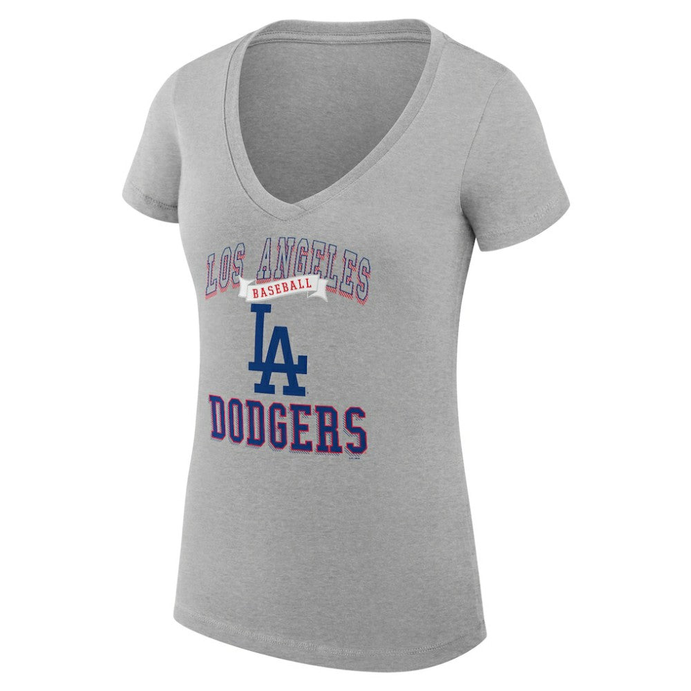 Los Angeles Dodgers G-III 4Her by Carl Banks Women's Super-Slim Fit Lightweight Team Logo Graphic V-Neck T-Shirt Heather Gray