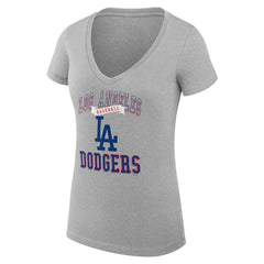 Los Angeles Dodgers G-III 4Her by Carl Banks Women's Super-Slim Fit Lightweight Team Logo Graphic V-Neck T-Shirt Heather Gray