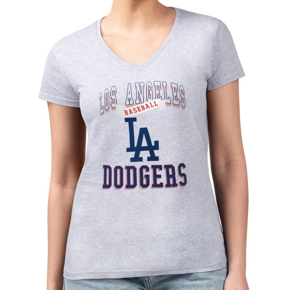 Los Angeles Dodgers G-III 4Her by Carl Banks Women's Super-Slim Fit Lightweight Team Logo Graphic V-Neck T-Shirt Heather Gray