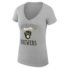 Milwaukee Brewers G-III 4Her by Carl Banks Women's Super-Slim Fit Lightweight Team Logo Graphic V-Neck T-Shirt Heather Gray