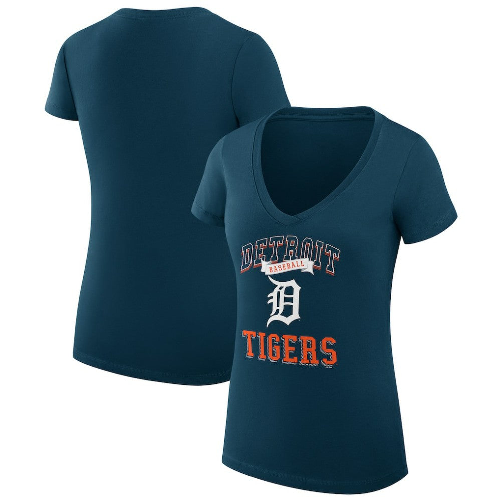 Detroit Tigers G-III 4Her by Carl Banks Women's Super-Slim Fit Lightweight Team Logo Graphic V-Neck T-Shirt Navy