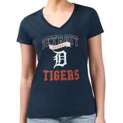 Detroit Tigers G-III 4Her by Carl Banks Women's Super-Slim Fit Lightweight Team Logo Graphic V-Neck T-Shirt Navy
