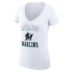 Miami Marlins G-III 4Her by Carl Banks Women's Super-Slim Fit Lightweight Team Logo Graphic V-Neck T-Shirt White