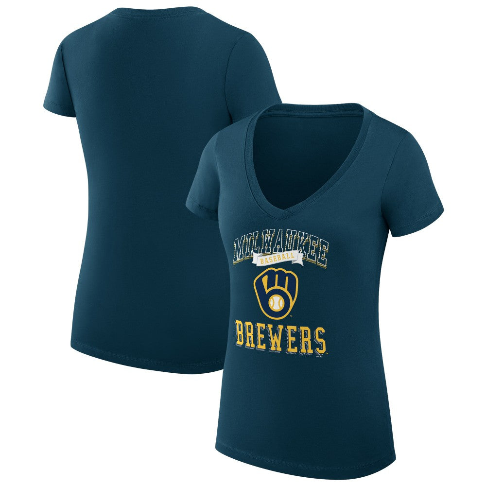 Milwaukee Brewers G-III 4Her by Carl Banks Women's Super-Slim Fit Lightweight Team Logo Graphic V-Neck T-Shirt Navy