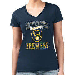 Milwaukee Brewers G-III 4Her by Carl Banks Women's Super-Slim Fit Lightweight Team Logo Graphic V-Neck T-Shirt Navy