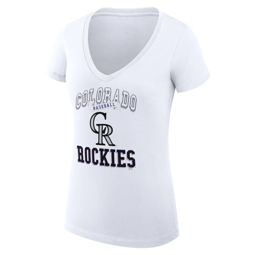 Colorado Rockies G-III 4Her by Carl Banks Women's Super-Slim Fit Lightweight Team Logo Graphic V-Neck T-Shirt White