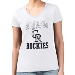 Colorado Rockies G-III 4Her by Carl Banks Women's Super-Slim Fit Lightweight Team Logo Graphic V-Neck T-Shirt White