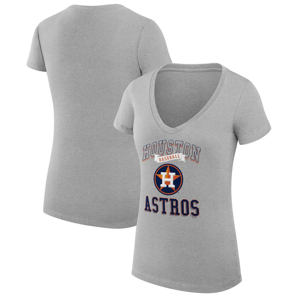 Houston Astros G-III 4Her by Carl Banks Women's Super-Slim Fit Lightweight Team Logo Graphic V-Neck T-Shirt Heather Gray