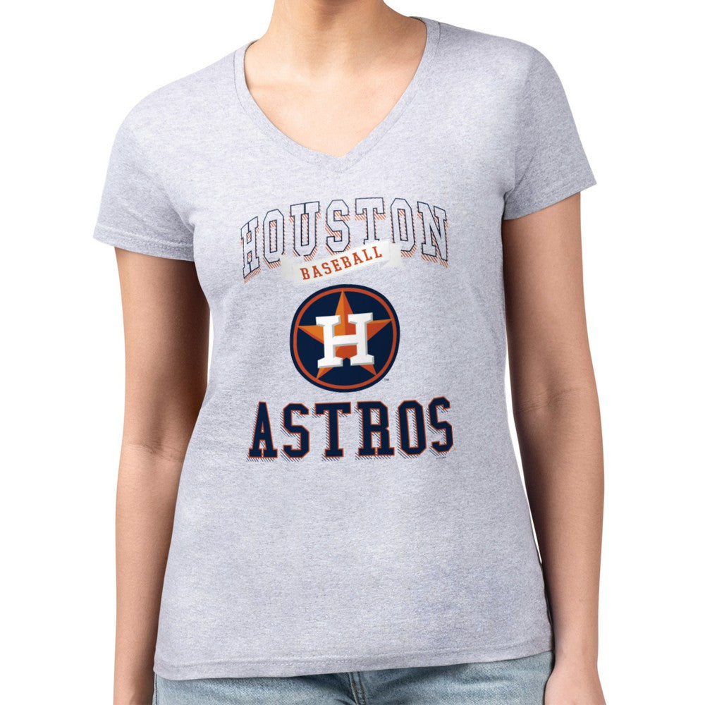 Houston Astros G-III 4Her by Carl Banks Women's Super-Slim Fit Lightweight Team Logo Graphic V-Neck T-Shirt Heather Gray