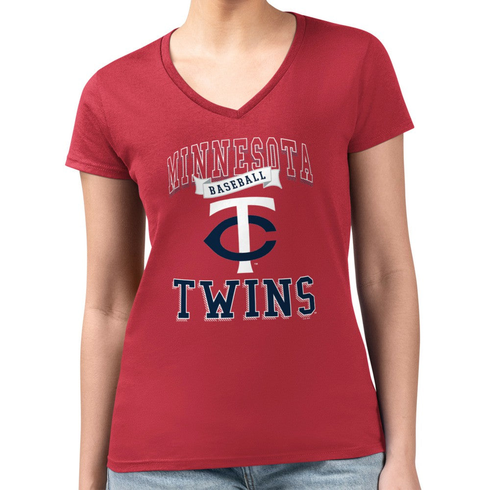 Minnesota Twins G-III 4Her by Carl Banks Women's Super-Slim Fit Lightweight Team Logo Graphic V-Neck T-Shirt Red