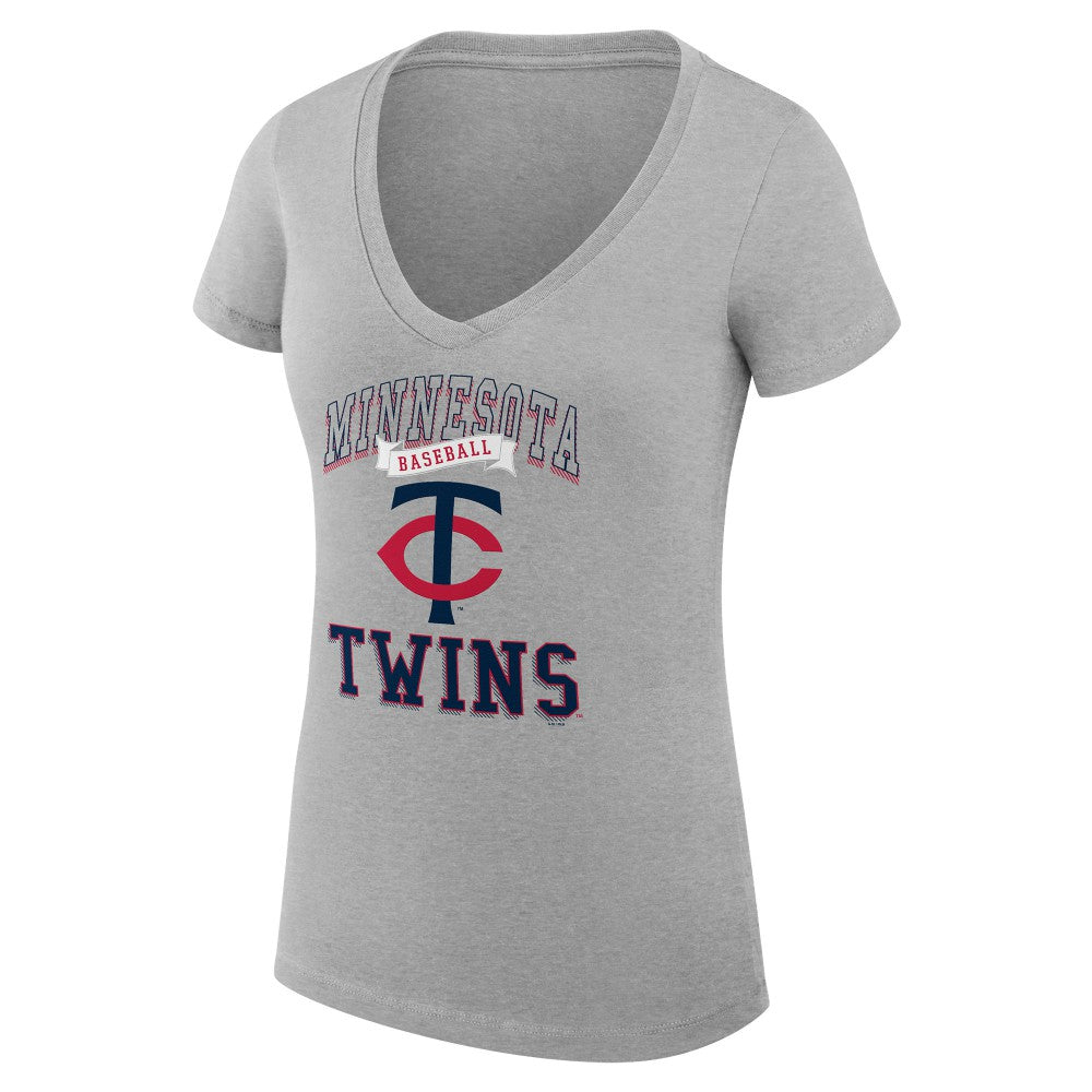 Minnesota Twins G-III 4Her by Carl Banks Women's Super-Slim Fit Lightweight Team Logo Graphic V-Neck T-Shirt Heather Gray