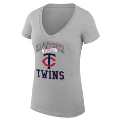 Minnesota Twins G-III 4Her by Carl Banks Women's Super-Slim Fit Lightweight Team Logo Graphic V-Neck T-Shirt Heather Gray