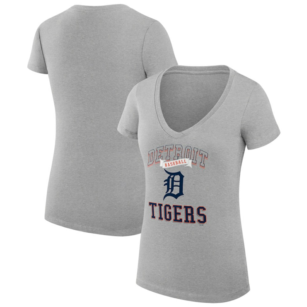 Detroit Tigers G-III 4Her by Carl Banks Women's Super-Slim Fit Lightweight Team Logo Graphic V-Neck T-Shirt Heather Gray