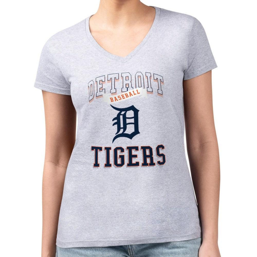 Detroit Tigers G-III 4Her by Carl Banks Women's Super-Slim Fit Lightweight Team Logo Graphic V-Neck T-Shirt Heather Gray