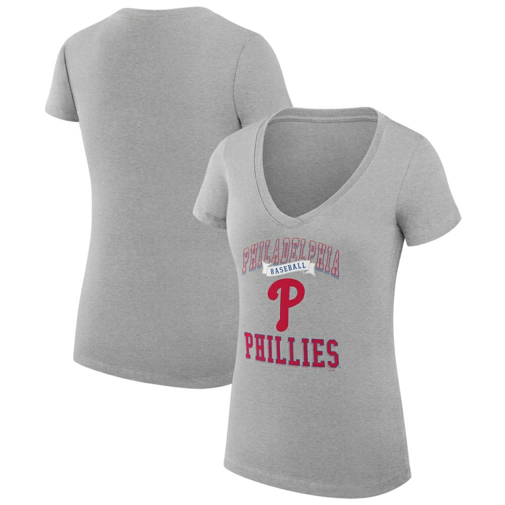 Philadelphia Phillies G-III 4Her by Carl Banks Women's Super-Slim Fit Lightweight Team Logo Graphic V-Neck T-Shirt Heather Gray