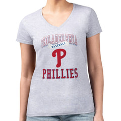 Philadelphia Phillies G-III 4Her by Carl Banks Women's Super-Slim Fit Lightweight Team Logo Graphic V-Neck T-Shirt Heather Gray