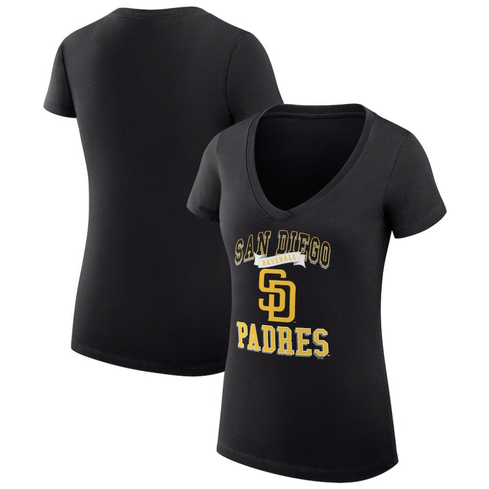 San Diego Padres G-III 4Her by Carl Banks Women's Super-Slim Fit Lightweight Team Logo Graphic V-Neck T-Shirt Black