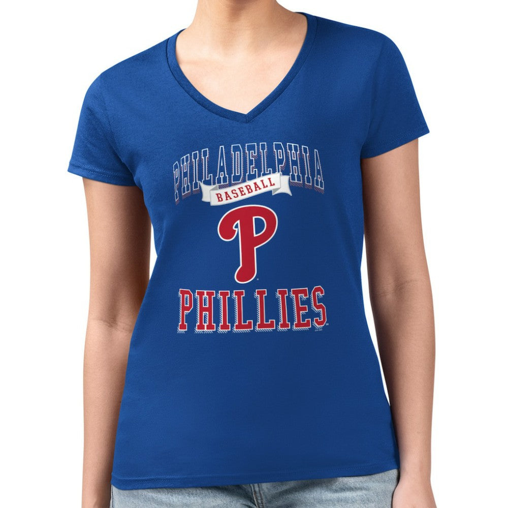 Philadelphia Phillies G-III 4Her by Carl Banks Women's Super-Slim Fit Lightweight Team Logo Graphic V-Neck T-Shirt Royal