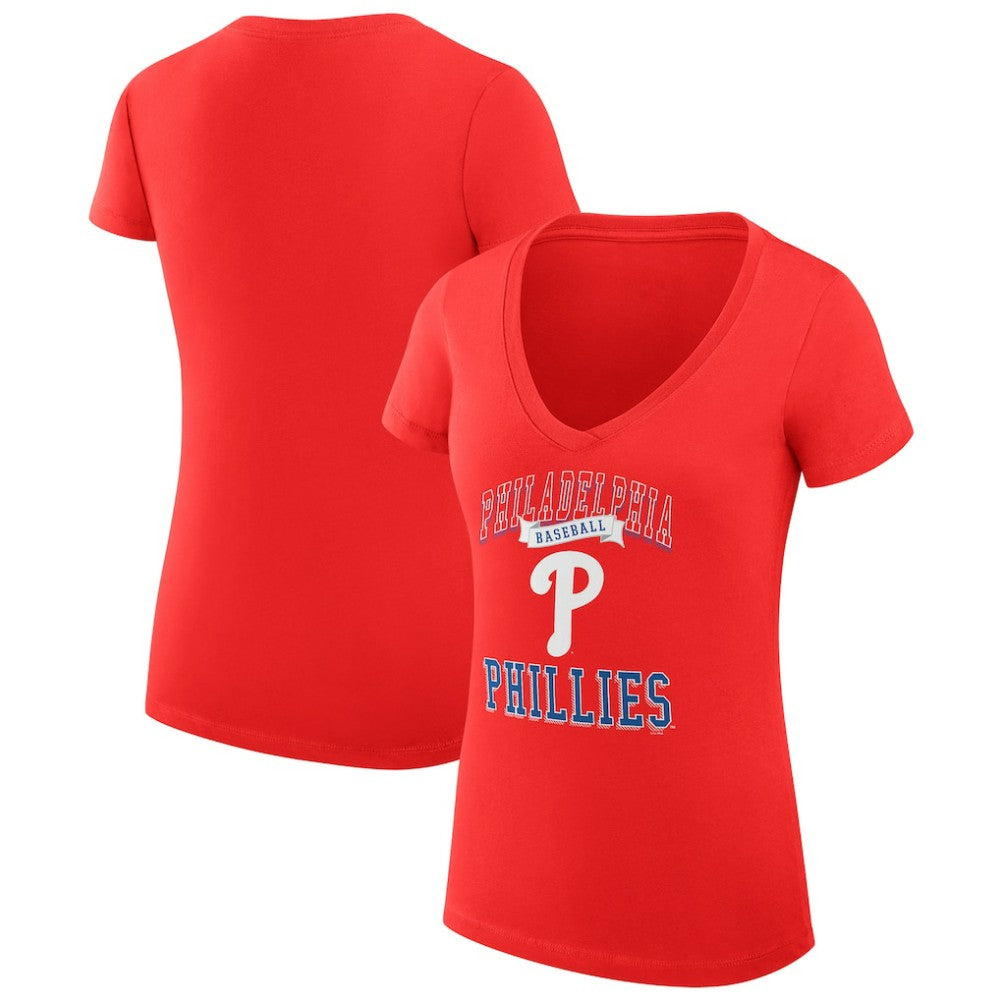 Philadelphia Phillies G-III 4Her by Carl Banks Women's Super-Slim Fit Lightweight Team Logo Graphic V-Neck T-Shirt Red