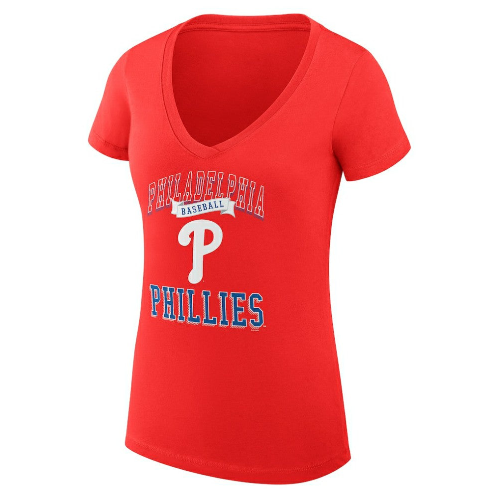 Philadelphia Phillies G-III 4Her by Carl Banks Women's Super-Slim Fit Lightweight Team Logo Graphic V-Neck T-Shirt Red