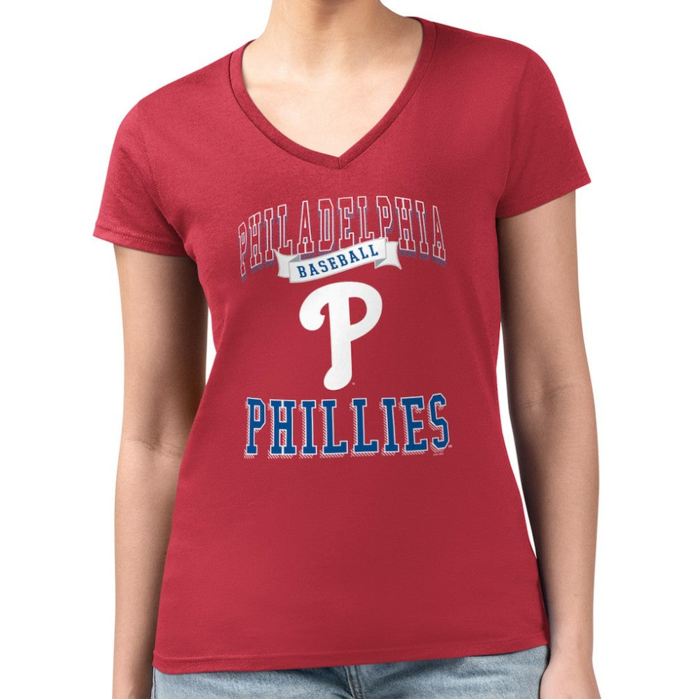 Philadelphia Phillies G-III 4Her by Carl Banks Women's Super-Slim Fit Lightweight Team Logo Graphic V-Neck T-Shirt Red