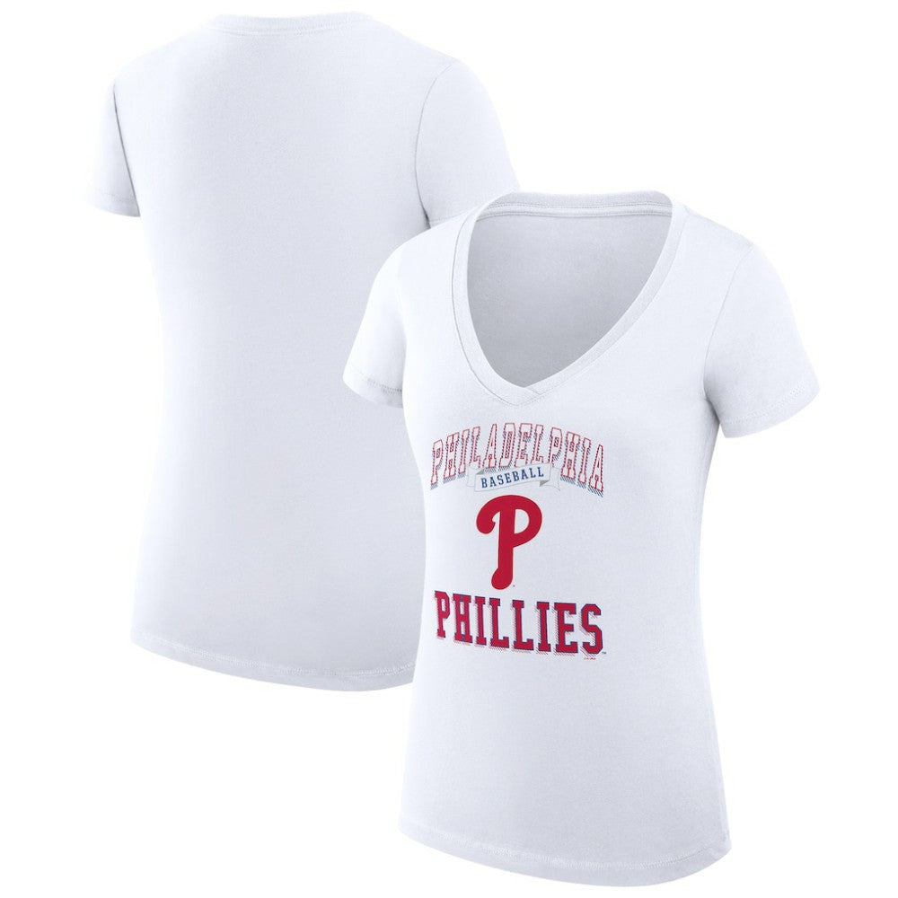 Philadelphia Phillies G-III 4Her by Carl Banks Women's Super-Slim Fit Lightweight Team Logo Graphic V-Neck T-Shirt White