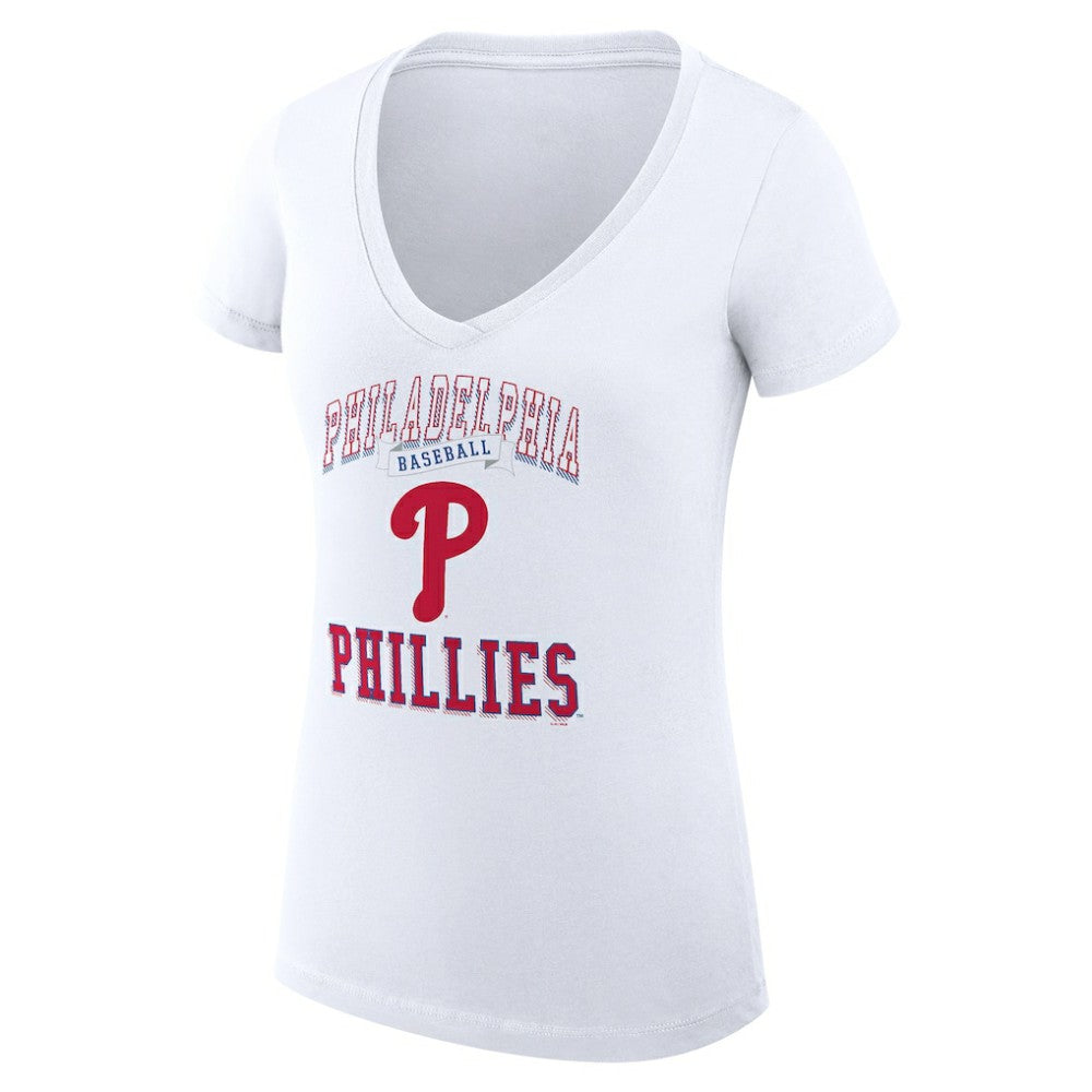 Philadelphia Phillies G-III 4Her by Carl Banks Women's Super-Slim Fit Lightweight Team Logo Graphic V-Neck T-Shirt White