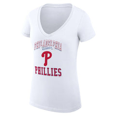 Philadelphia Phillies G-III 4Her by Carl Banks Women's Super-Slim Fit Lightweight Team Logo Graphic V-Neck T-Shirt White