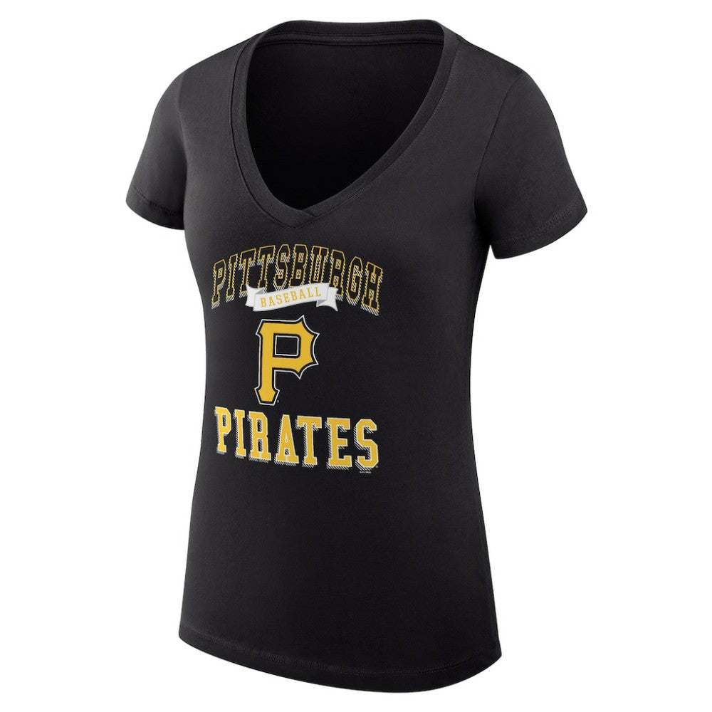 Pittsburgh Pirates G-III 4Her by Carl Banks Women's Super-Slim Fit Lightweight Team Logo Graphic V-Neck T-Shirt Black