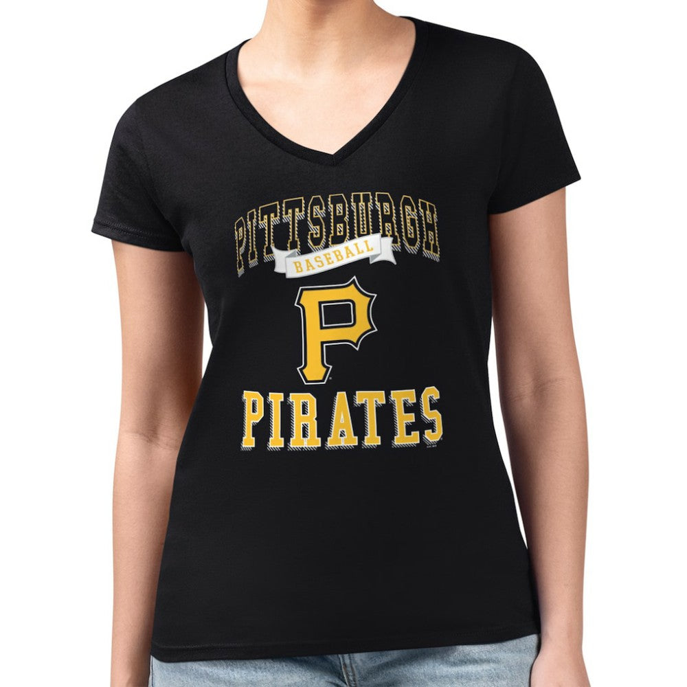 Pittsburgh Pirates G-III 4Her by Carl Banks Women's Super-Slim Fit Lightweight Team Logo Graphic V-Neck T-Shirt Black