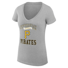 Pittsburgh Pirates G-III 4Her by Carl Banks Women's Super-Slim Fit Lightweight Team Logo Graphic V-Neck T-Shirt Heather Gray