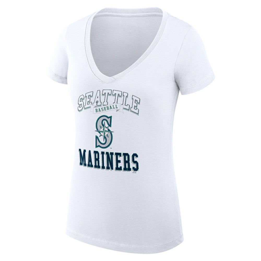 Seattle Mariners G-III 4Her by Carl Banks Women's Super-Slim Fit Lightweight Team Logo Graphic V-Neck T-Shirt White