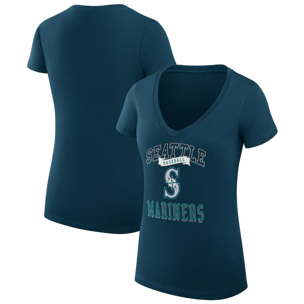 Seattle Mariners G-III 4Her by Carl Banks Women's Super-Slim Fit Lightweight Team Logo Graphic V-Neck T-Shirt Navy