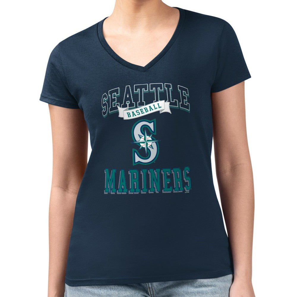 Seattle Mariners G-III 4Her by Carl Banks Women's Super-Slim Fit Lightweight Team Logo Graphic V-Neck T-Shirt Navy