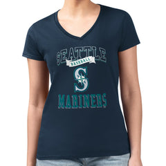 Seattle Mariners G-III 4Her by Carl Banks Women's Super-Slim Fit Lightweight Team Logo Graphic V-Neck T-Shirt Navy