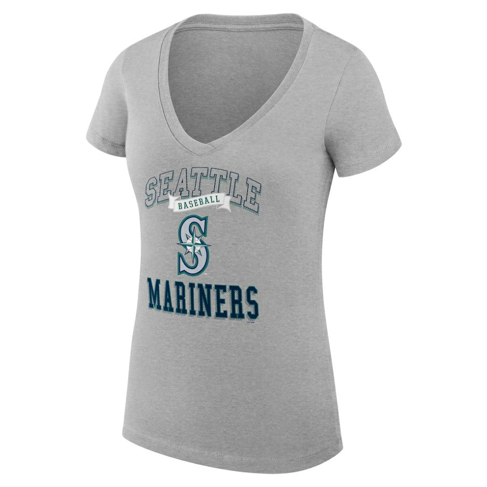 Seattle Mariners G-III 4Her by Carl Banks Women's Super-Slim Fit Lightweight Team Logo Graphic V-Neck T-Shirt Heather Gray