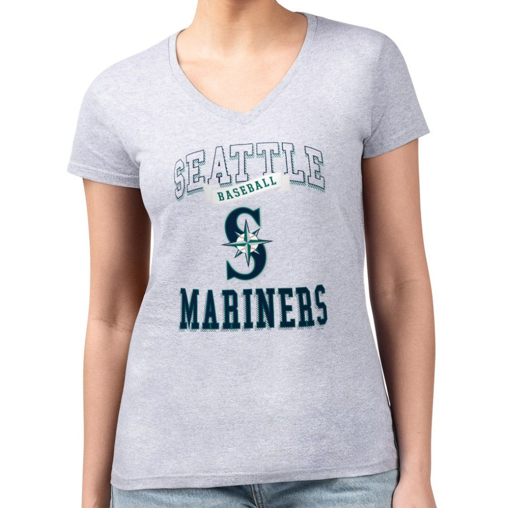 Seattle Mariners G-III 4Her by Carl Banks Women's Super-Slim Fit Lightweight Team Logo Graphic V-Neck T-Shirt Heather Gray