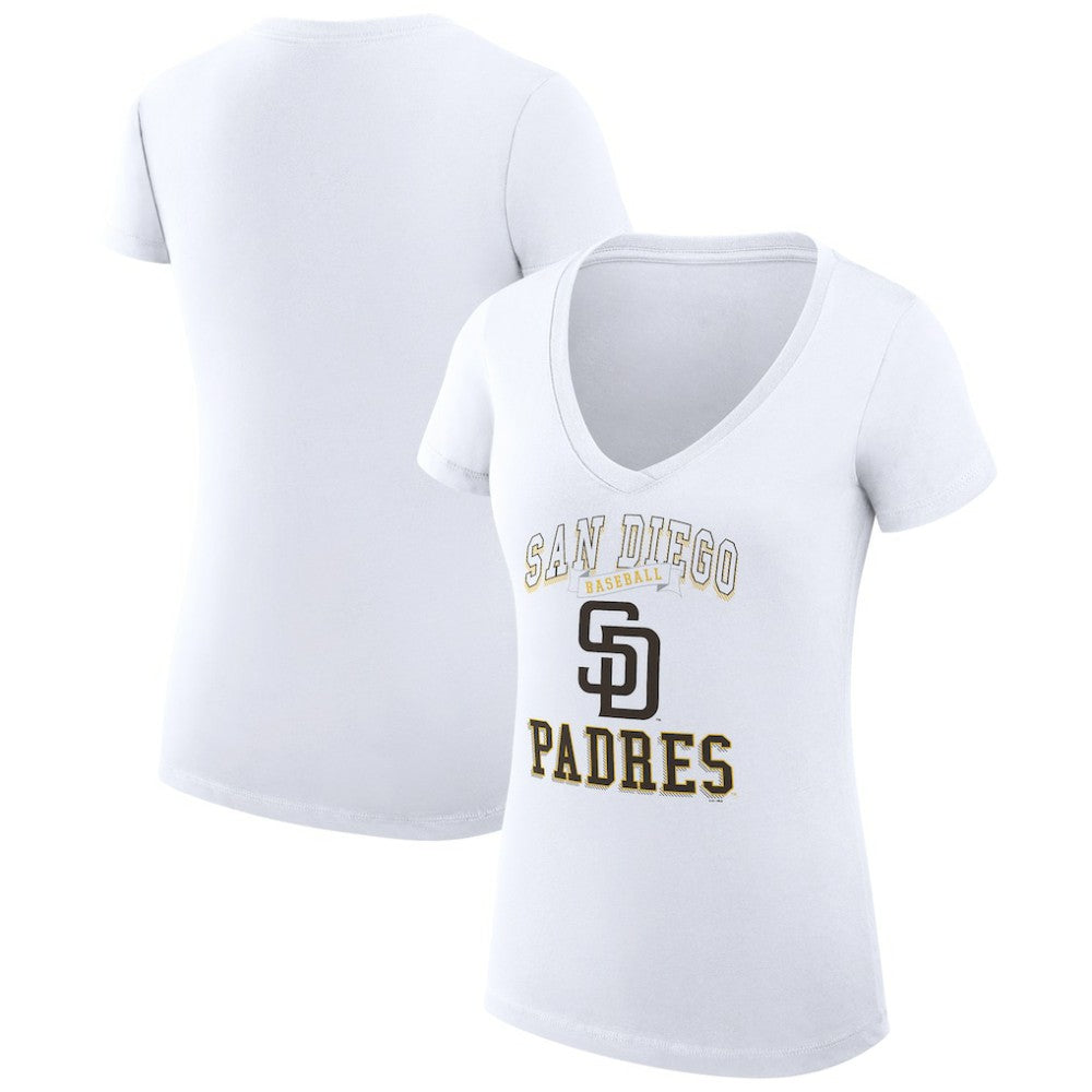 San Diego Padres G-III 4Her by Carl Banks Women's Super-Slim Fit Lightweight Team Logo Graphic V-Neck T-Shirt White