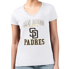 San Diego Padres G-III 4Her by Carl Banks Women's Super-Slim Fit Lightweight Team Logo Graphic V-Neck T-Shirt White