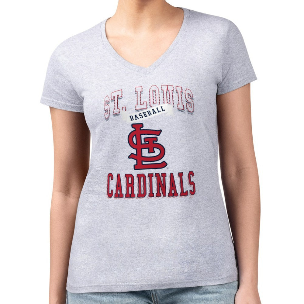 St. Louis Cardinals G-III 4Her by Carl Banks Women's Super-Slim Fit Lightweight Team Logo Graphic V-Neck T-Shirt Heather Gray
