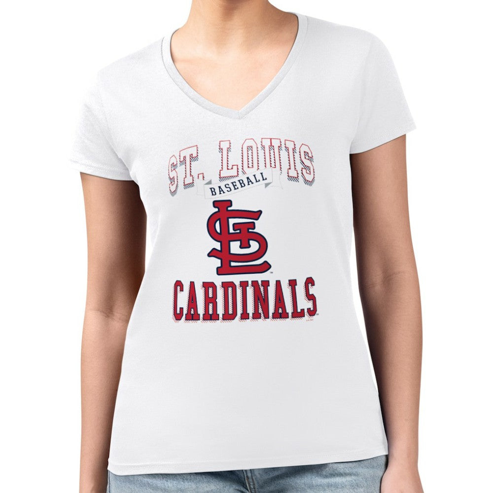 St. Louis Cardinals G-III 4Her by Carl Banks Women's Super-Slim Fit Lightweight Team Logo Graphic V-Neck T-Shirt White