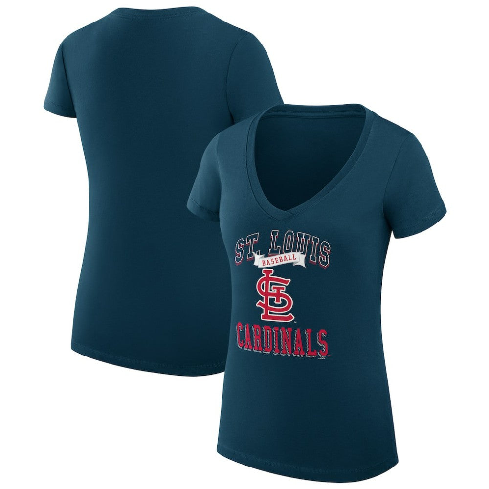 St. Louis Cardinals G-III 4Her by Carl Banks Women's Super-Slim Fit Lightweight Team Logo Graphic V-Neck T-Shirt Navy