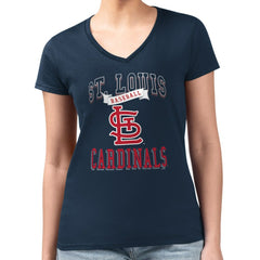 St. Louis Cardinals G-III 4Her by Carl Banks Women's Super-Slim Fit Lightweight Team Logo Graphic V-Neck T-Shirt Navy