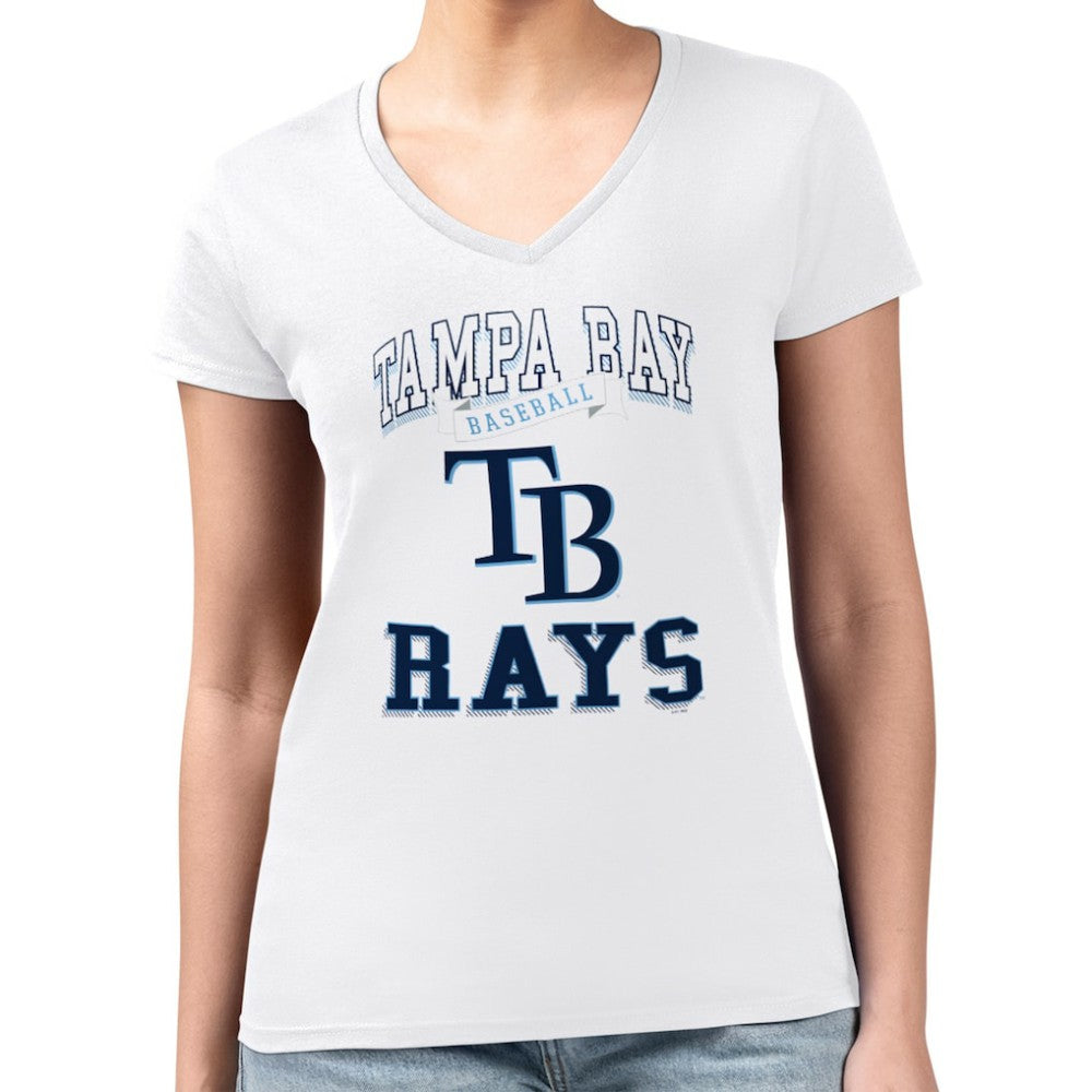 Tampa Bay Rays G-III 4Her by Carl Banks Women's Super-Slim Fit Lightweight Team Logo Graphic V-Neck T-Shirt White