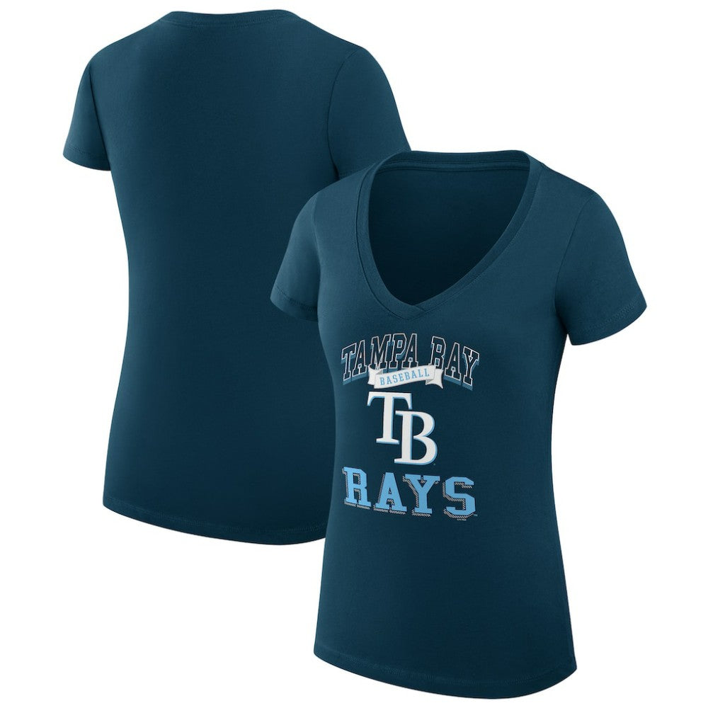Tampa Bay Rays G-III 4Her by Carl Banks Women's Super-Slim Fit Lightweight Team Logo Graphic V-Neck T-Shirt Navy
