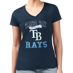 Tampa Bay Rays G-III 4Her by Carl Banks Women's Super-Slim Fit Lightweight Team Logo Graphic V-Neck T-Shirt Navy